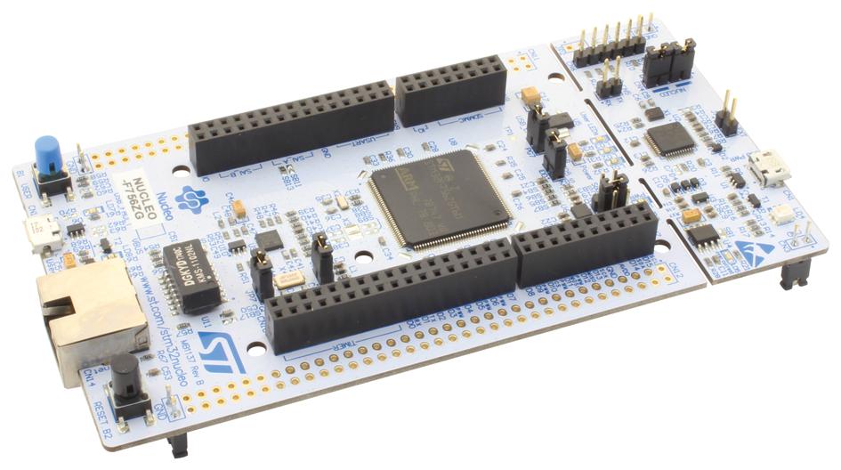 photo of an STM32F756ZG Nucleo-144 microcontroller development board